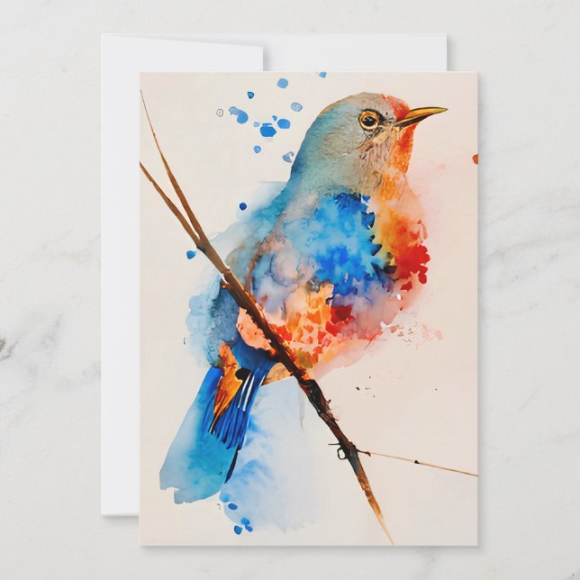 Vattentärsfärg Bird Painting Canvas Wall Art Blue  Tack Kort (Framsida)