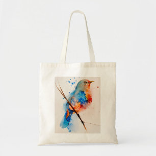 Vattentärsfärg Bird Painting Canvas Wall Art Blue  Tygkasse