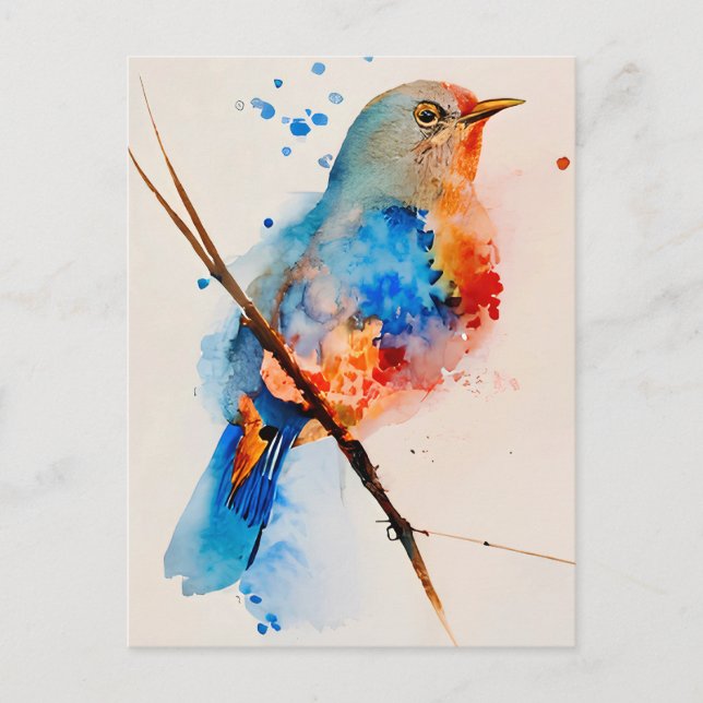 Vattentärsfärg Bird Painting Canvas Wall Art Blue  Vykort (Framsida)