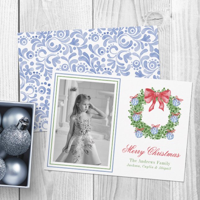 Vattentärsfärg Blue Chinoiserie Ornament Wandend F Julkort (Skapare uppladdad)