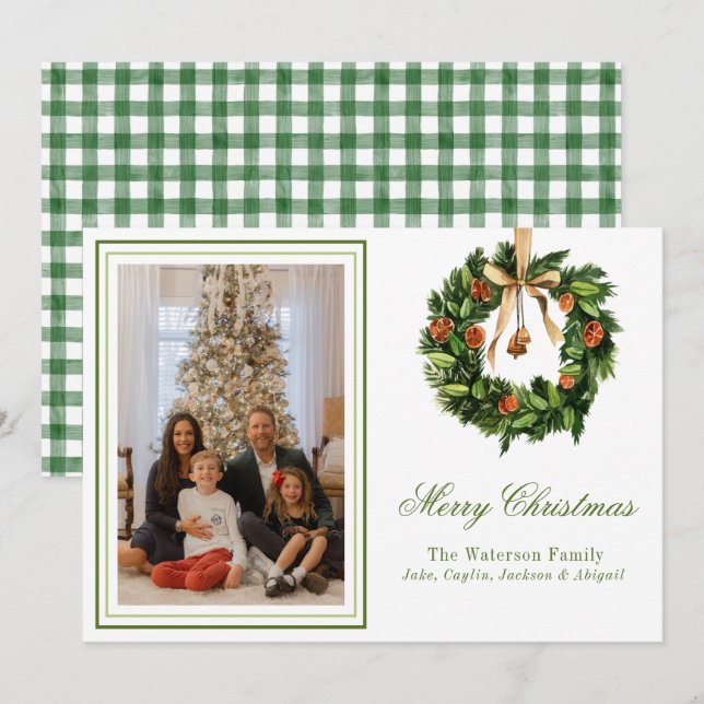 Vattentärsfärg Boho OrangeSlice God Julfoto för kr Julkort (Fram/baksida)