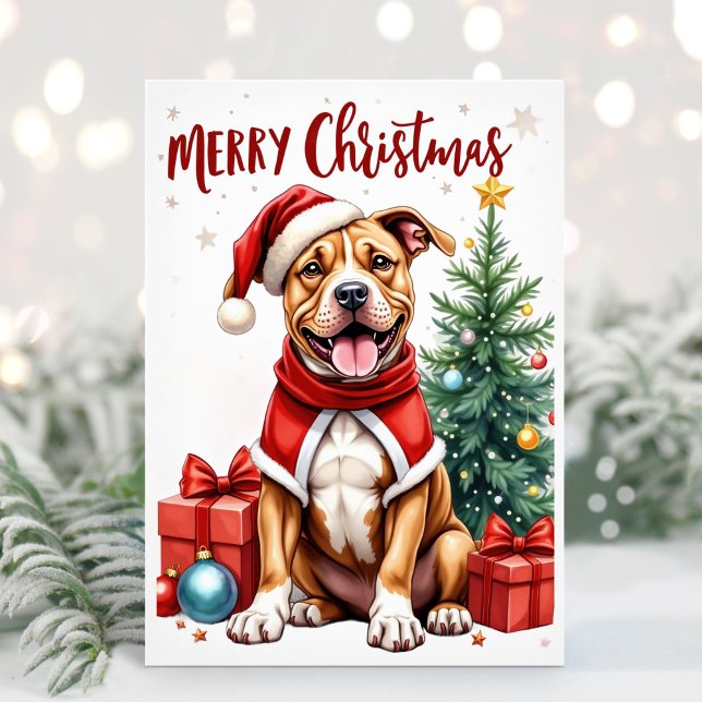 Vattentärsfärg Boxer-Hund julkort (Boxer Christmas Card)
