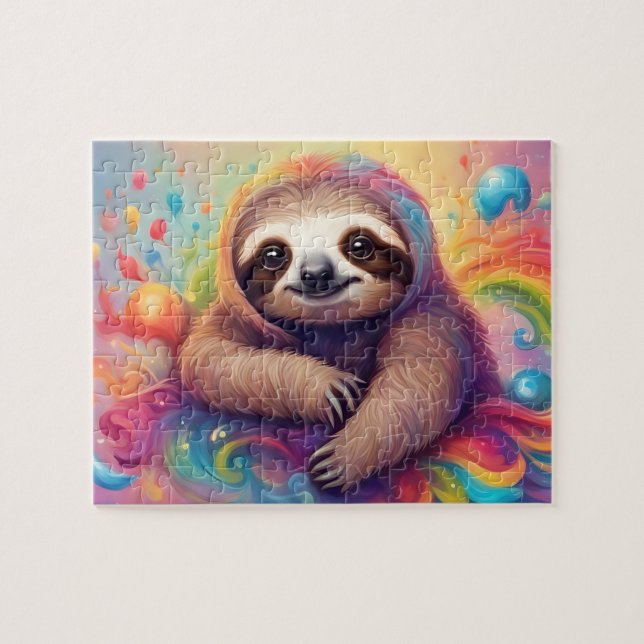 Vattentärsfärg Cute Colorful Sloth Pussel (Horisontell)