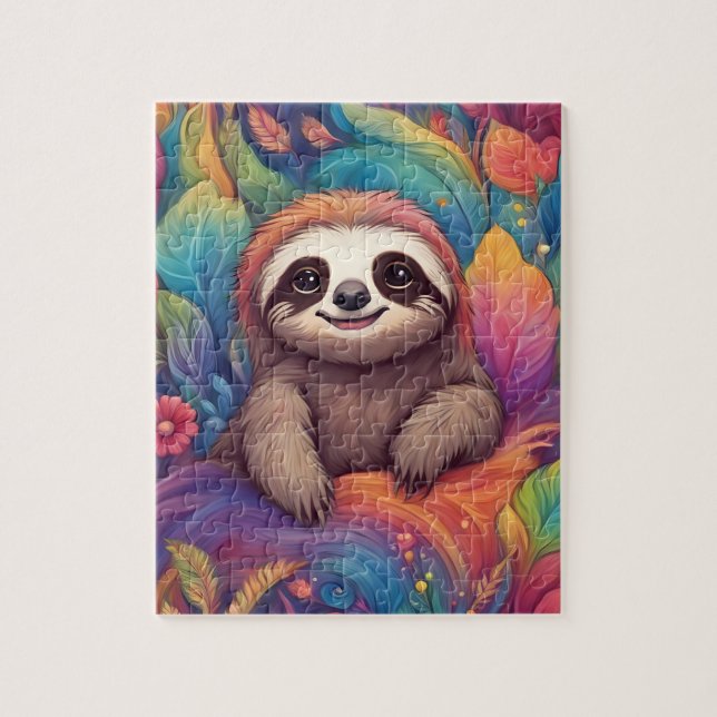 Vattentärsfärg Cute Colorful Sloth Pussel (Vertikal)