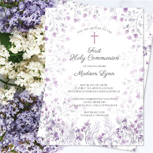 Vattentärsfärg Fintvätt Lila blommor Första gemens Inbjudningar