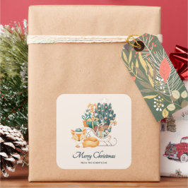 Vattentärsfärg Fox jul Sleighs Helgdag Fyrkantigt Klistermärke