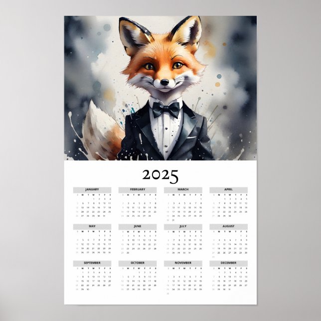 Vattentärsfärg Fox Tuxedo Bow Tie 2025-väggkalende Poster (Framsidan)