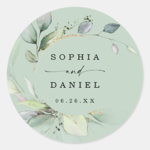 Vattentärsfärg Greenery Wedding Favors Classic Rou Runt Klistermärke