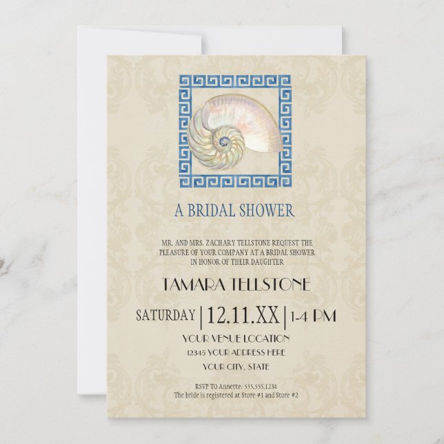 Vattentärsfärg Greklands Nyckel-Mönster-biffen Brö Inbjudningar (Framsida)