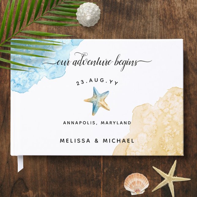 Vattentärsfärg Havsblått hav 🌊 Beach-bröllop Gästböcker (Watercolor Ocean Blue Sand 🌊 Beach Wedding Guest Book
)