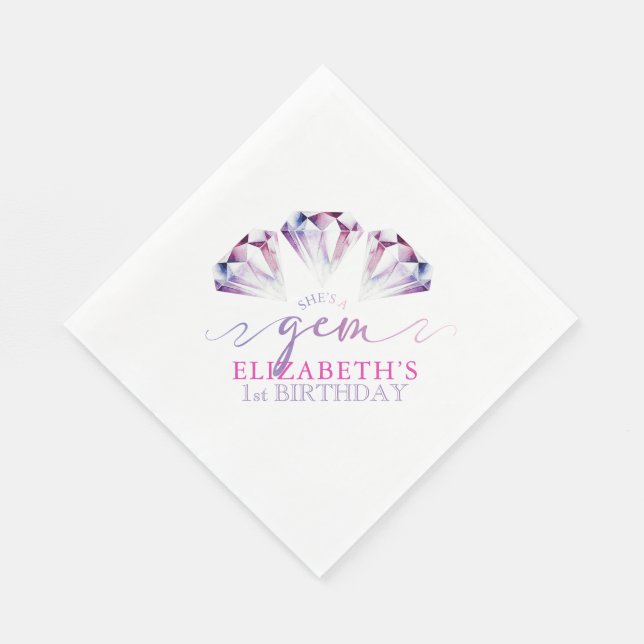 Vattentärsfärg Hon är en Gem 1st Birthday Papper N Pappersservett (Hörn)