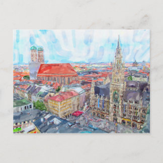 Vattentärsfärg i Marienplatz. Flygplan. Vykort