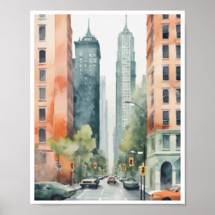 Vattentärsfärg i mönster urbana landskap Wall Art Poster