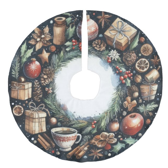 Vattentärsfärg - Julmotifs blå Julgransmatta Fusklinne (Framsidan)