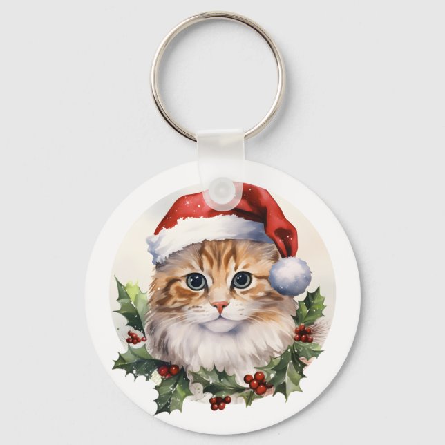 Vattentärsfärg Kute-julklapp i Santa Hat Nyckelring (Framsida)