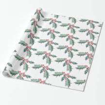 Vattentärsfärg Målad jul Holly Wrapping Papper