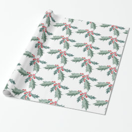 Vattentärsfärg Målad jul Holly Wrapping Papper Presentpapper