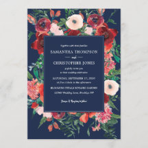 Vattentärsfärg Modern Bröllop i Blommigten Navy Bl