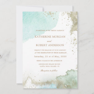 Vattentärsfärg Pastel Blue Budget Photo Bröllop Inbjudningar