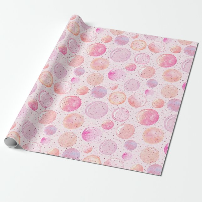 Vattentärsfärg Pastel Rosa Peach Bubble Glitter Do Presentpapper (Utrullad)