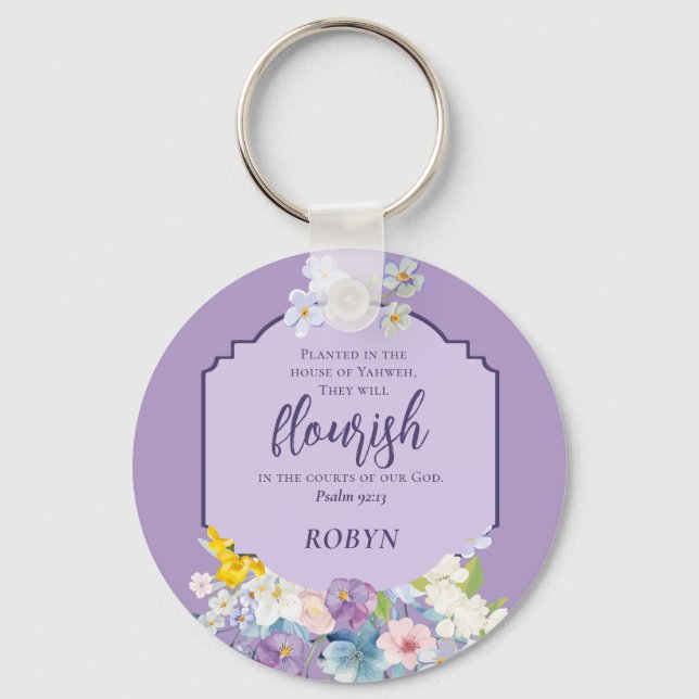 Vattentärsfärg Pastellblommor, bibelns, Personlig Nyckelring (Framsida)