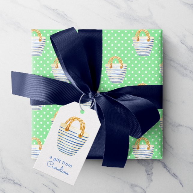 Vattentärsfärg Polka dots Beach Bag Purse Presentetikett (Cute watercolor beach bag gift tags add a touch of summer to any gift!)