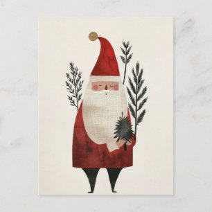 Vattentärsfärg Santa Illustration - minimalistisk Vykort