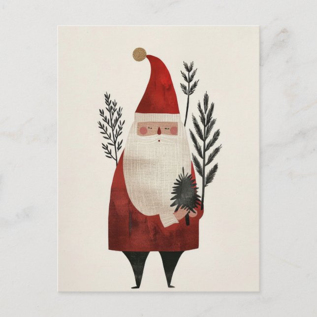 Vattentärsfärg Santa Illustration - minimalistisk  Vykort (Framsida)
