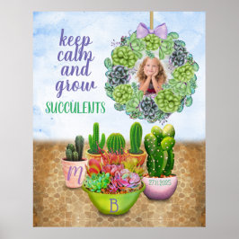 Vattentärsfärg Succulent WAN Cactus Monogram Photo Poster