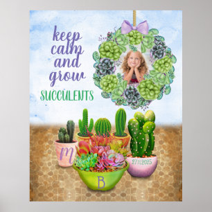 Vattentärsfärg Succulent WAN Cactus Monogram Photo Poster