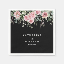 Vattentärsfärg, svart och rosa blommigt bröllop pappersservett