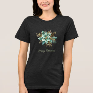 Vattentärsfärg Teal Blommigt Helgdag Kvinnor T-Shi T Shirt