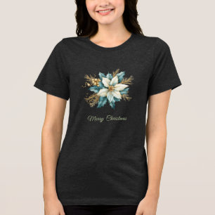 Vattentärsfärg Teal Blommigt Helgdag Kvinnor T-Shi T Shirt