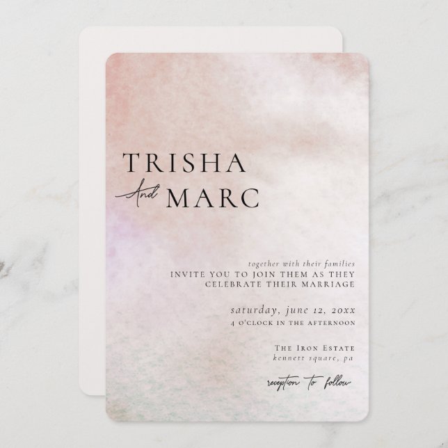 Vattentärsfärg Texturerad minimalistisk bröllopsin Inbjudningar (Fram/baksida)