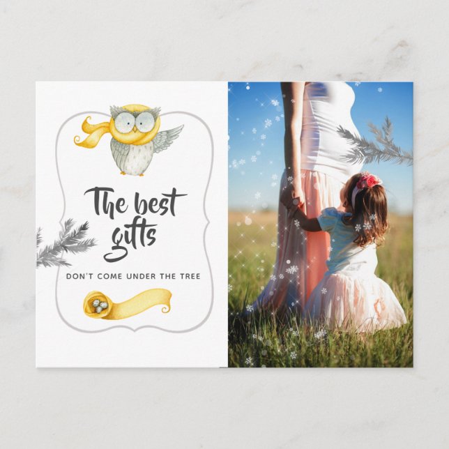 Vattentärsfärg Vintern Uggla jul Baby Förväntande Meddelande Vykort (Framsida)