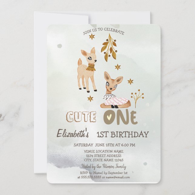 Vattentärsfärgad Baby Hjort Grönt 1:a inbjudan (Framsida)