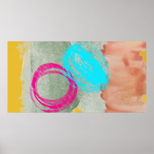 Vattentärsfärgad blå Rosa Gult Modern väggkonst
