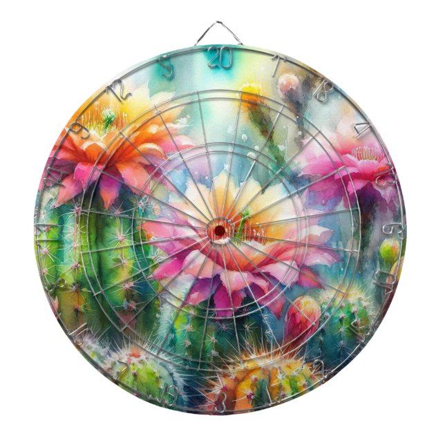 Vattentärsfärgad Blommar Succulent Cacti Darttavla (Framsidan)