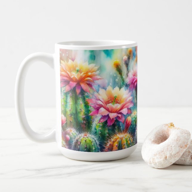 Vattentärsfärgad Blommar Succulent Cacti Kaffemugg (Med munk)