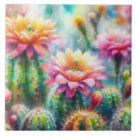 Vattentärsfärgad Blommar Succulent Cacti Kakelplatta