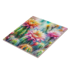 Vattentärsfärgad Blommar Succulent Cacti Kakelplatta