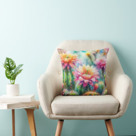 Vattentärsfärgad Blommar Succulent Cacti Kudde