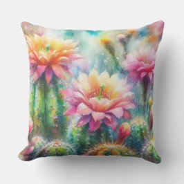 Vattentärsfärgad Blommar Succulent Cacti Kudde