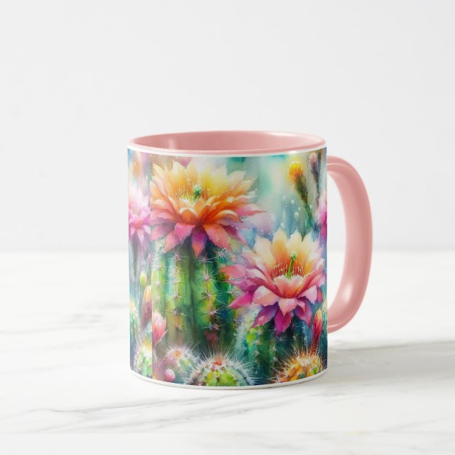 Vattentärsfärgad Blommar Succulent Cacti Mugg (Framsida höger)