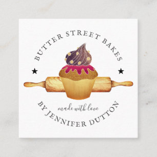 Vattentärsfärgad cuptårta Rolling Pin Baker Pastry Fyrkantigt Visitkort