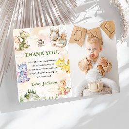 Vattentärsfärgad cute Dragon Födelsedag - Tack, di Inbjudningar