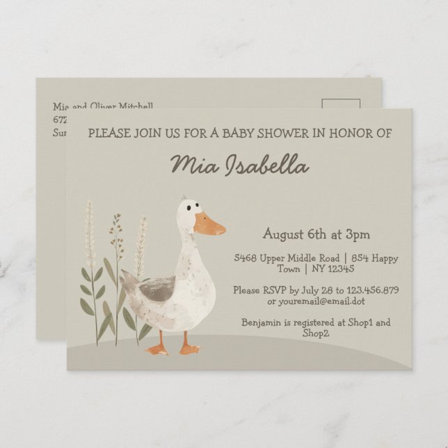 Vattentärsfärgad gåsblåssluss vykort för inbjudan (Fram/baksida)