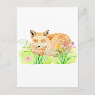 Vattentärsfärgad illustration av sovfox vykort