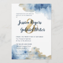 Vattentärsfärgad inbjudan till Lux-bröllop 5" x 7"