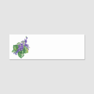 Vattentärsfärgad Lila Violet Flower-målning. Bloms Namnbricka